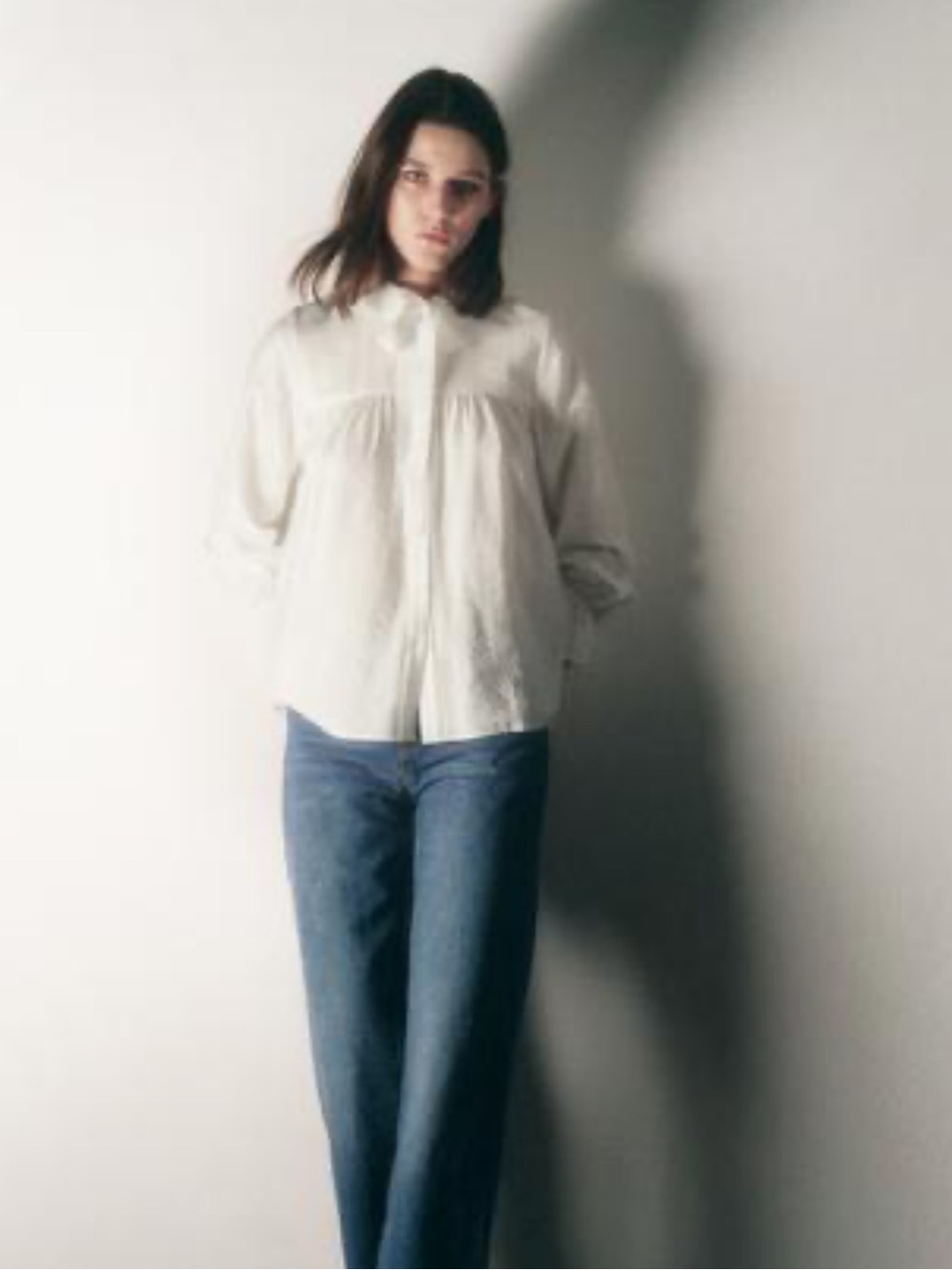 Zara White Long-Sleeve Button-Up Blouse